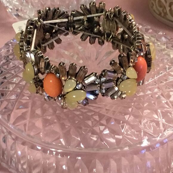 NWT ruff-such Brand Yellow & Orange Chrystal Stretch Bracelet - Picture 2 of 5